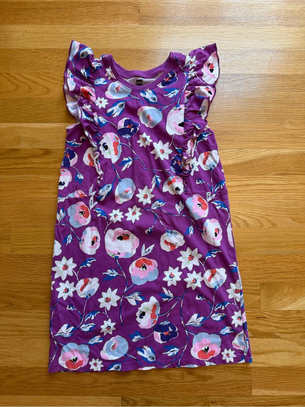 Tea Collection Purple Floral Ruffle-Sleeve Dress